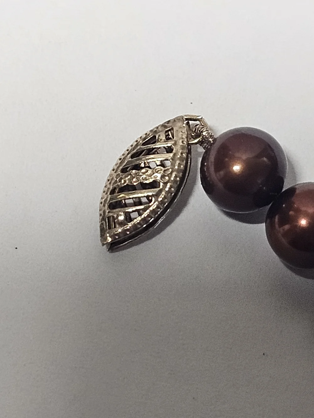 10k Gold Brown Pearl Bead Necklace - 17¾in Length